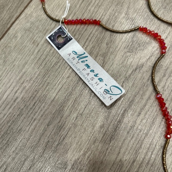 Mimosa-J Light Red Crystal and Goldtone Bar Stretch Necklace -New w/ Tags - Picture 1 of 5